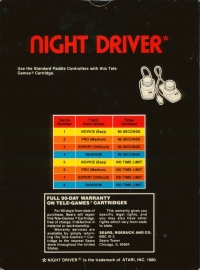 Night Driver (Sears Text Label) Box Art