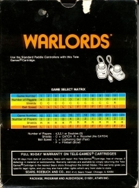 Warlords (1981 / black box / text label cartridge) Box Art