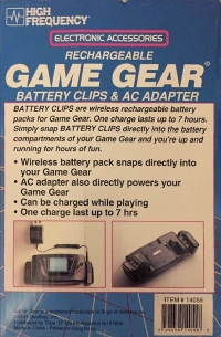 High Frequency Rechargeable Game Gear Battery Clips & AC Adapter Box Art