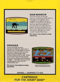 2 Pak Special: Star Warrior / Frogger Box Art