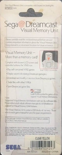 Sega Visual Memory Unit (Clear Yellow / blister) Box Art