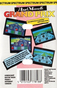 Nigel Mansell's Grand Prix (cassette / RT007) Box Art