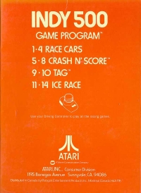 Indy 500 (Text Label, CX-2611 below Atari logo) Box Art
