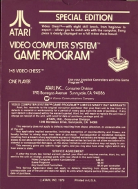 Video Chess (Atari text label) Box Art