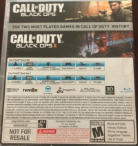 Call of Duty: Black Ops / Call of Duty: Black Ops II Combo Pack (Not for Resale) Box Art