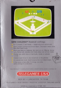 Super Challege Baseball (Telegames) Box Art