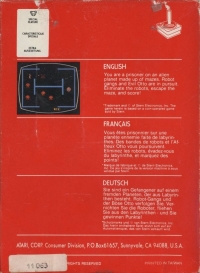 Berzerk (1985) Box Art