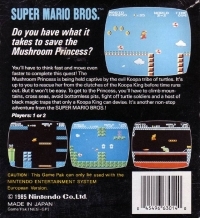 Super Mario Bros. (European Version / black Seal / NES-SM-EEC SCN cart) Box Art