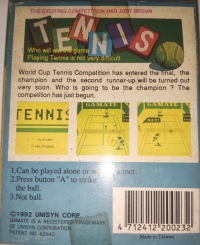 Tennis (Unisyn Electronics Corp.) Box Art