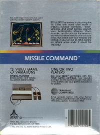 Missile Command (Atari, Inc. / small title) Box Art
