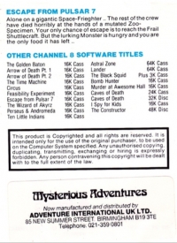 Escape from Pulsar 7 (Adventure International) Box Art