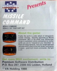 Missile Command (disk) Box Art