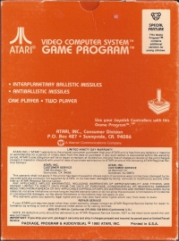 Missile Command (Picture Label) Box Art