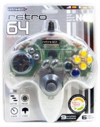 Retro-Bit Retro64 Controller Clear White Box Art