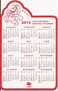 2011 Club Nintendo Gold Member Reward - 2012 Calendar Replacement Insert Box Art