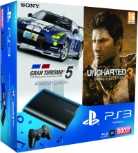 Sony PlayStation 3 CECH-4004C - Gran Turismo 5: Academy Edition / Uncharted 3: Drake's Deception Box Art